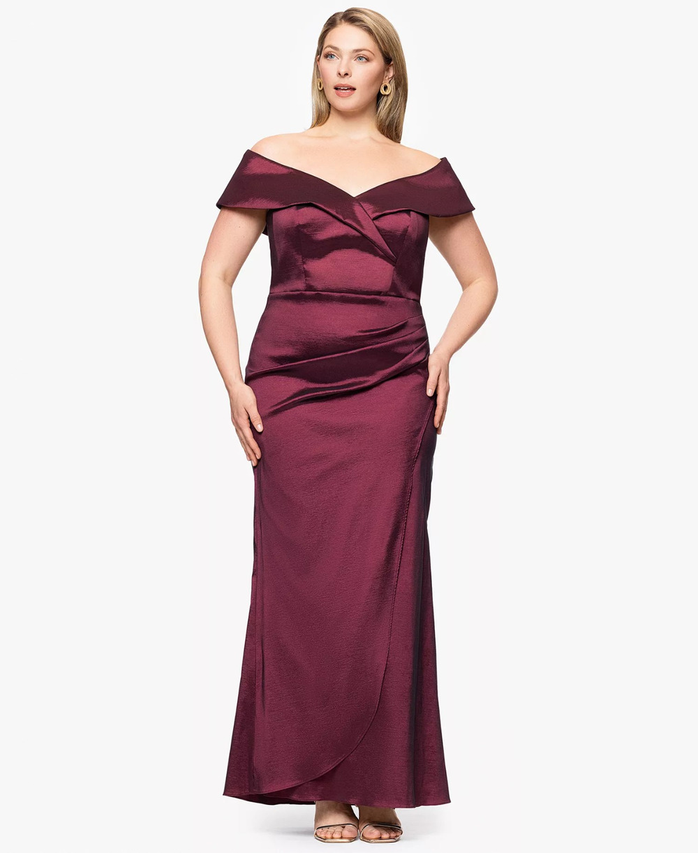 Xscape Wine Burgundy Off the Shoulder Taffeta Sheath Gown Dress Size 16 W $319